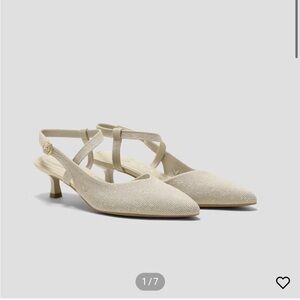 Stone Grey Metallic Crisscross Slingback Heels